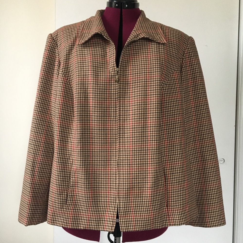 Vintage Houndstooth Zipper Blazer